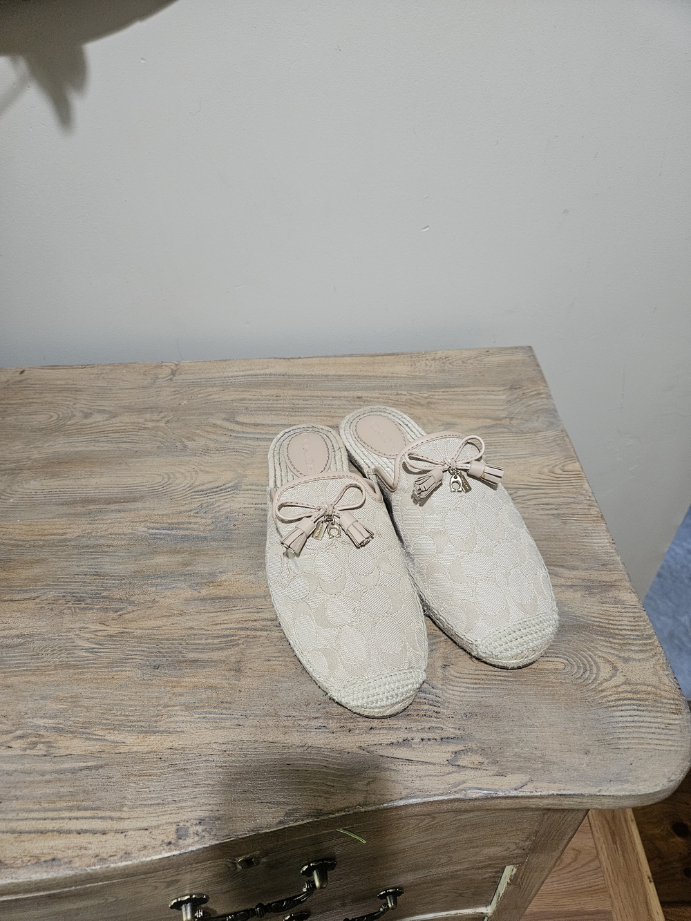 Coach Cream Lace Slip-On Mules with Bow